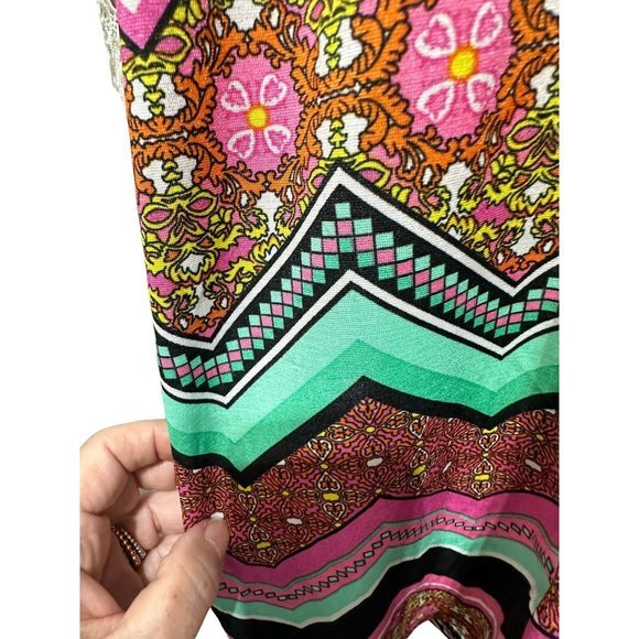 Win Win Top Womens Large Extra Large Sleeve Tunic‎ Pink Green Black White Lace - Picture 7 of 9